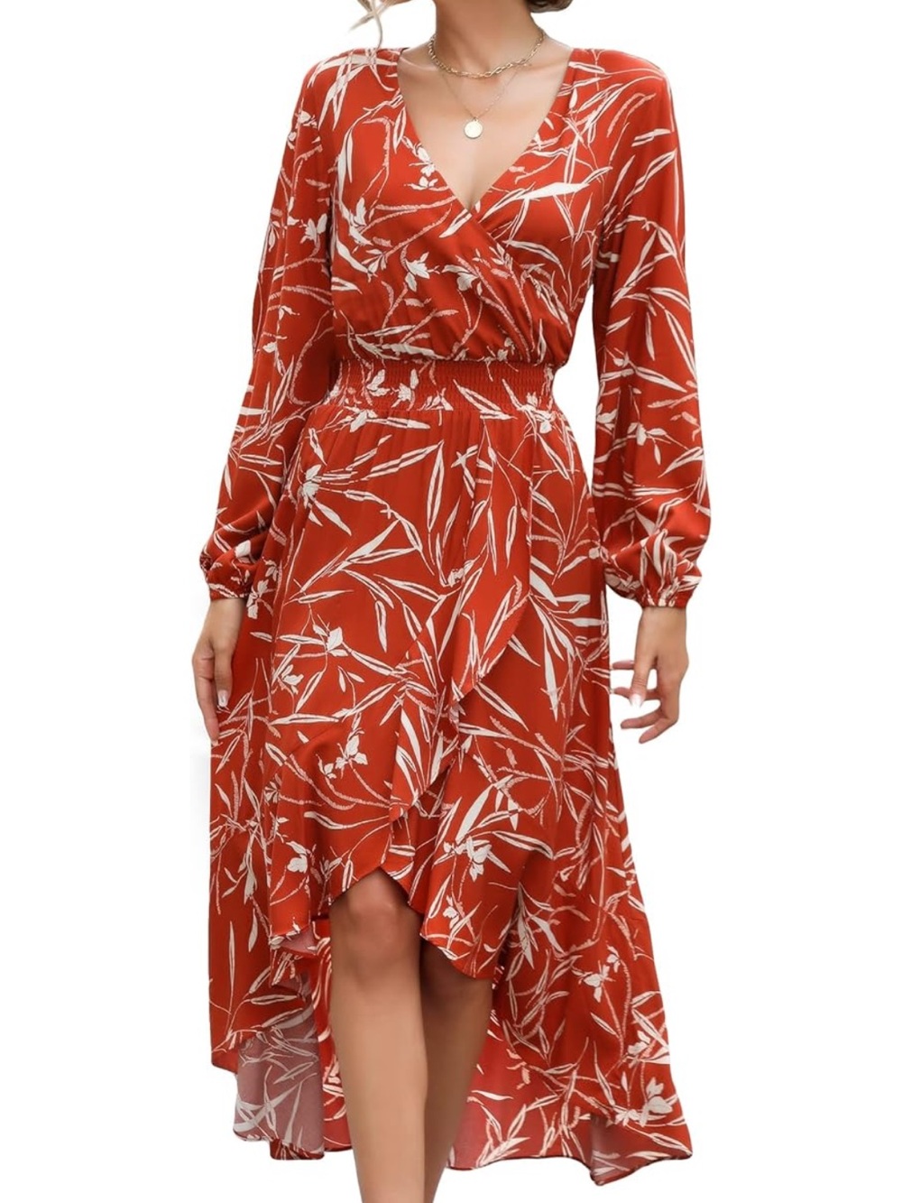 3/$30 Rust Floral faux Wrap High-Low Dress